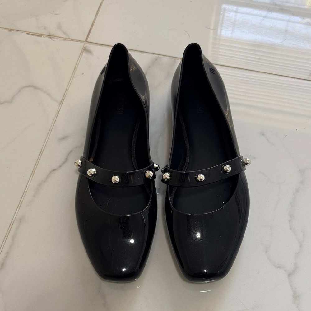 Melissa ballet flats Elegant Black Women's Shoes with silver Accents